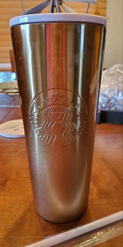 Starbucks Holiday 2019 24oz Gold Radiant Glit Tumbler w/ Straw